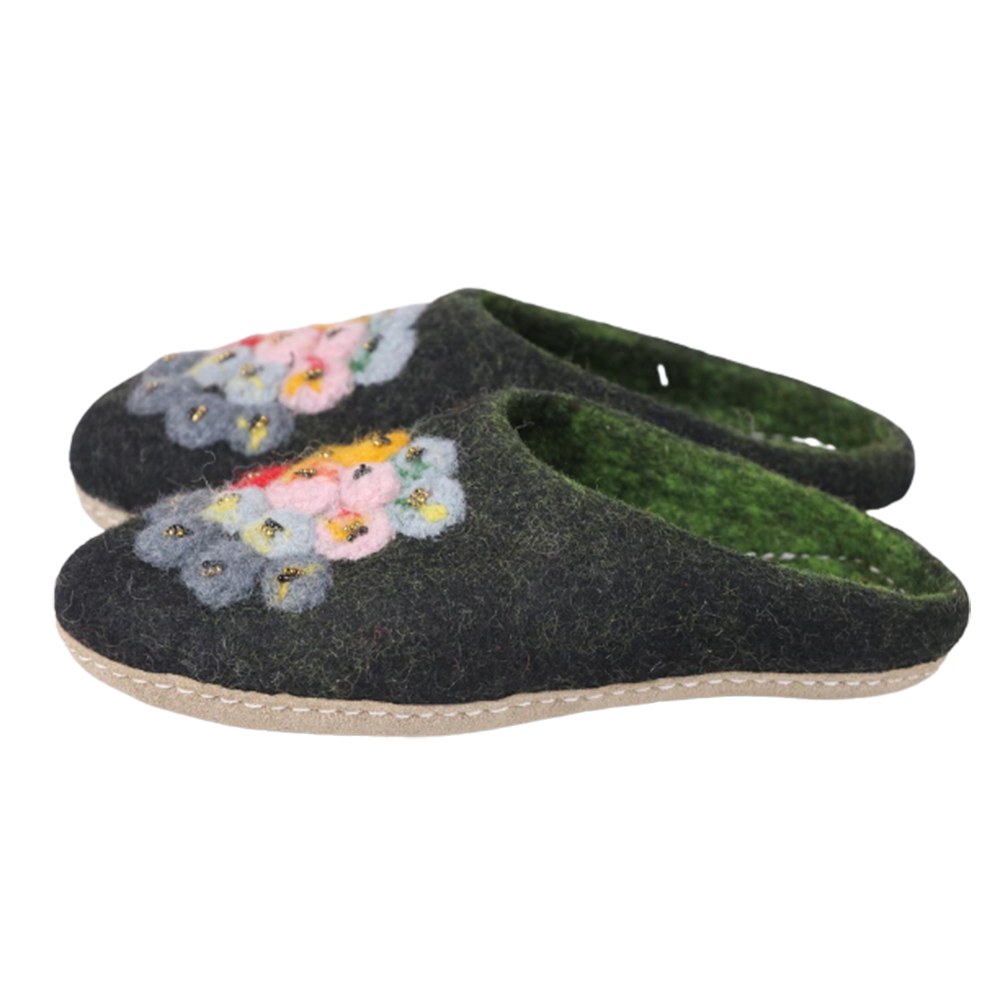 Designed Felt Green Slippers