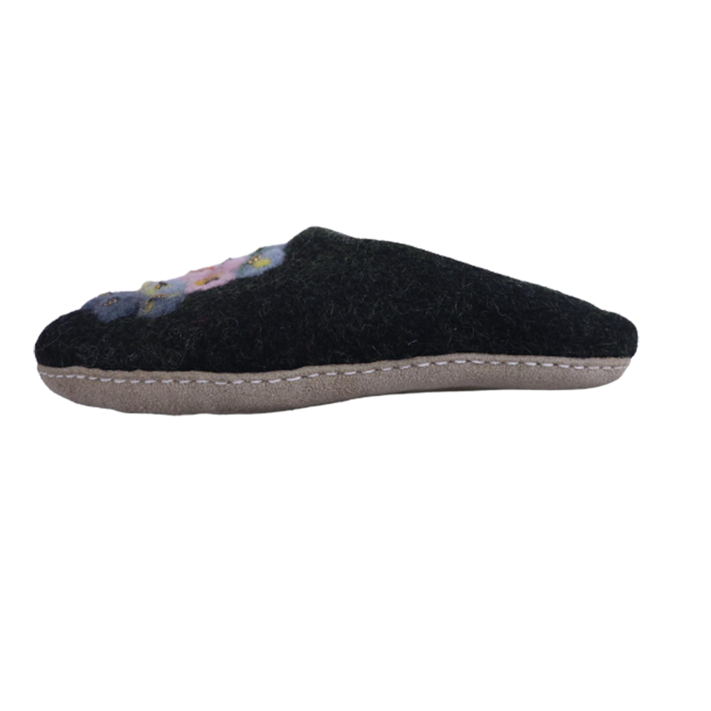 Designed Felt Green Slippers