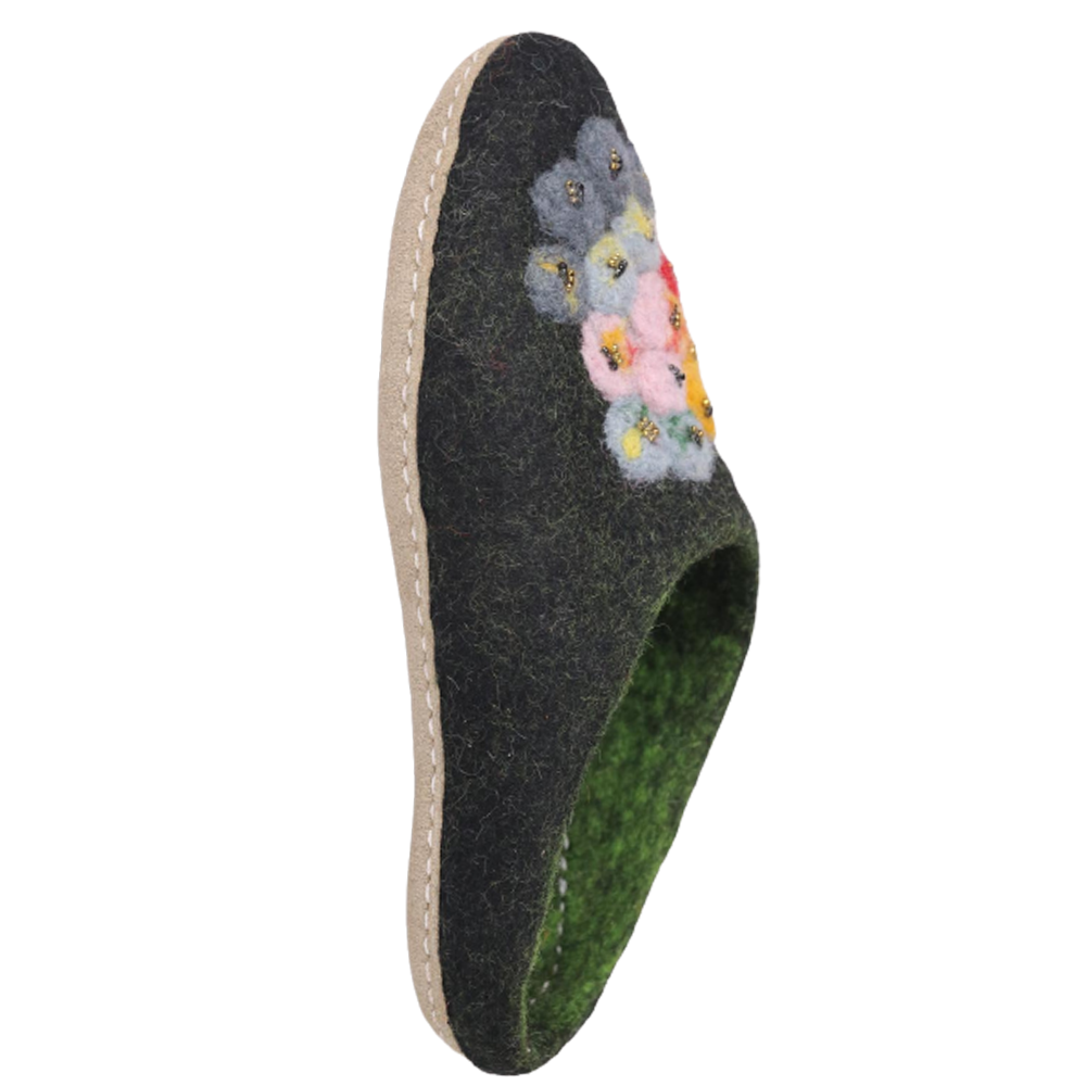 Designed Felt Green Slippers