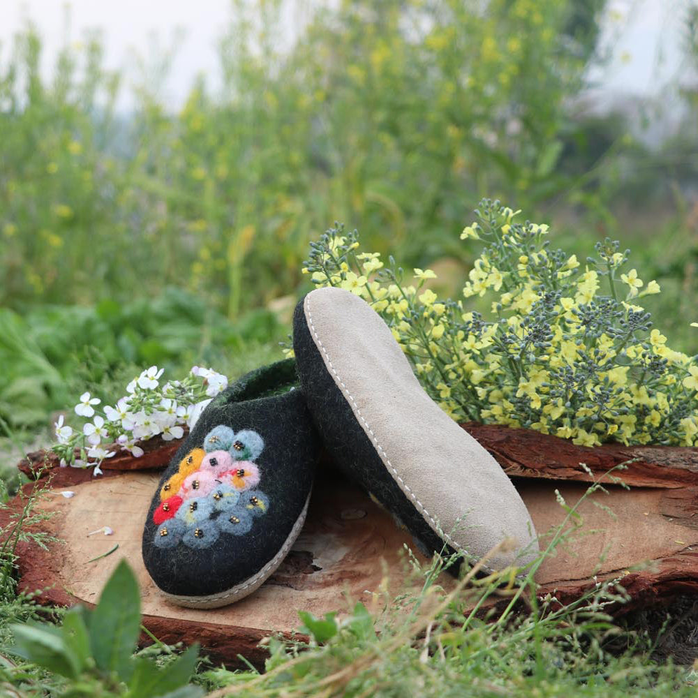 Designed Felt Green Slippers