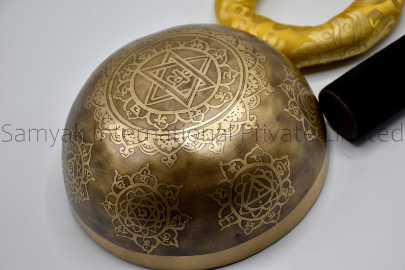 Hand Hammered Singing Bowl Om Art Bowl for Meditation