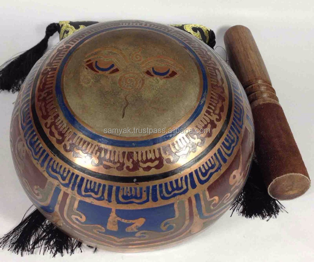 Meditation Monastery Singing Bowl Brass Metal Mantra Carved Tibetan Bowls Colored Handmade from Nepal