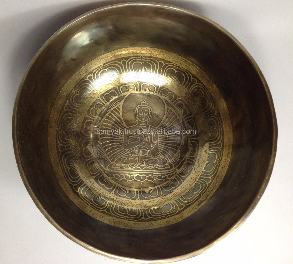 Blessing Buddha Tibetan Handmade Singing Bowl Prayer Mantra Om Mane Pad me Hum Carved
