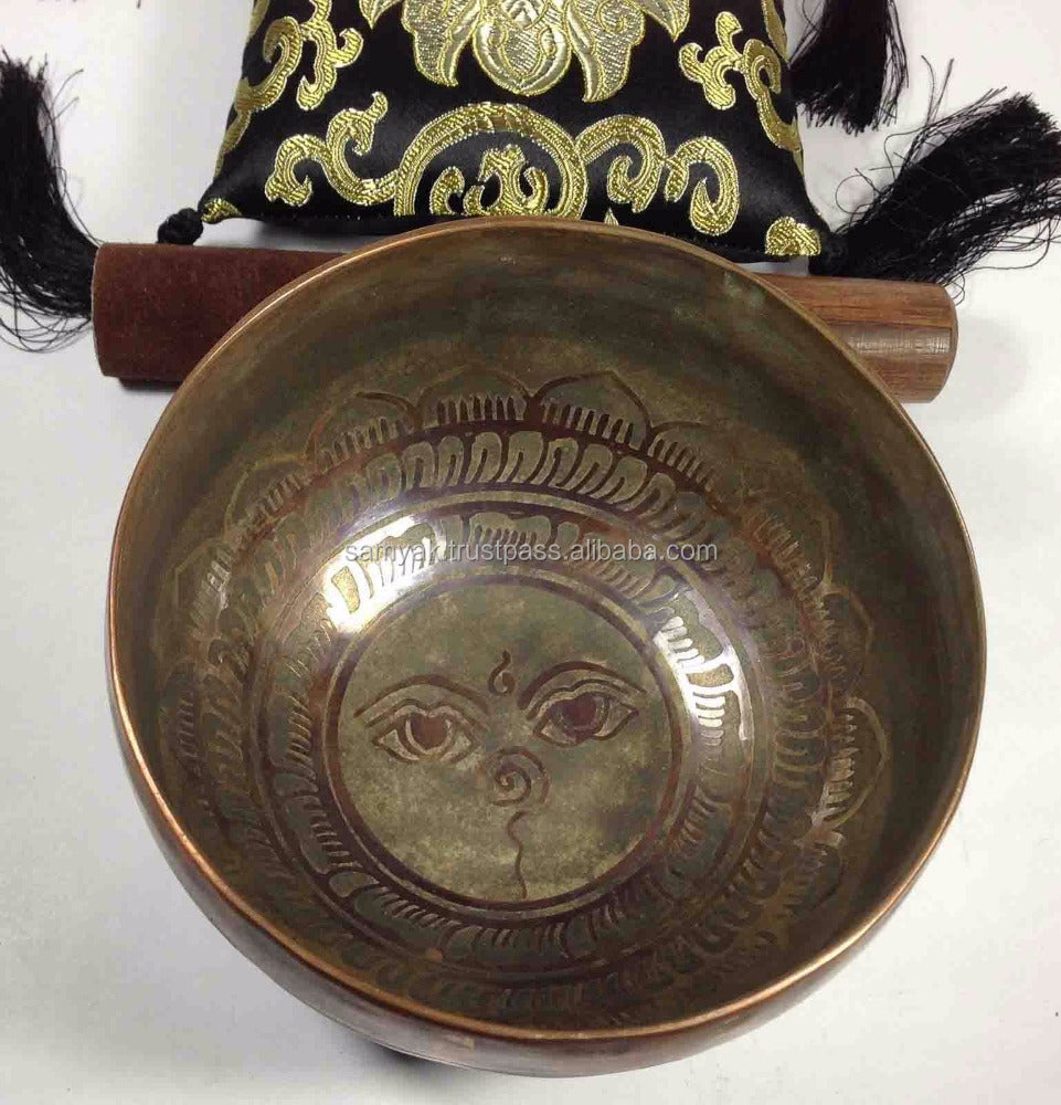 Meditation Monastery Singing Bowl Brass Metal Mantra Carved Tibetan Bowls Colored Handmade from Nepal