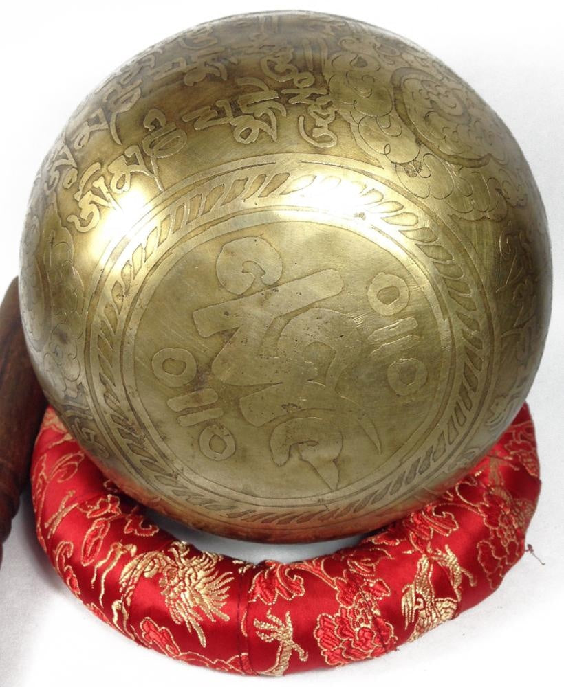 Tibetan Mantra Carved Singing Bowl Double Dorje Etched Manufacture in Nepal