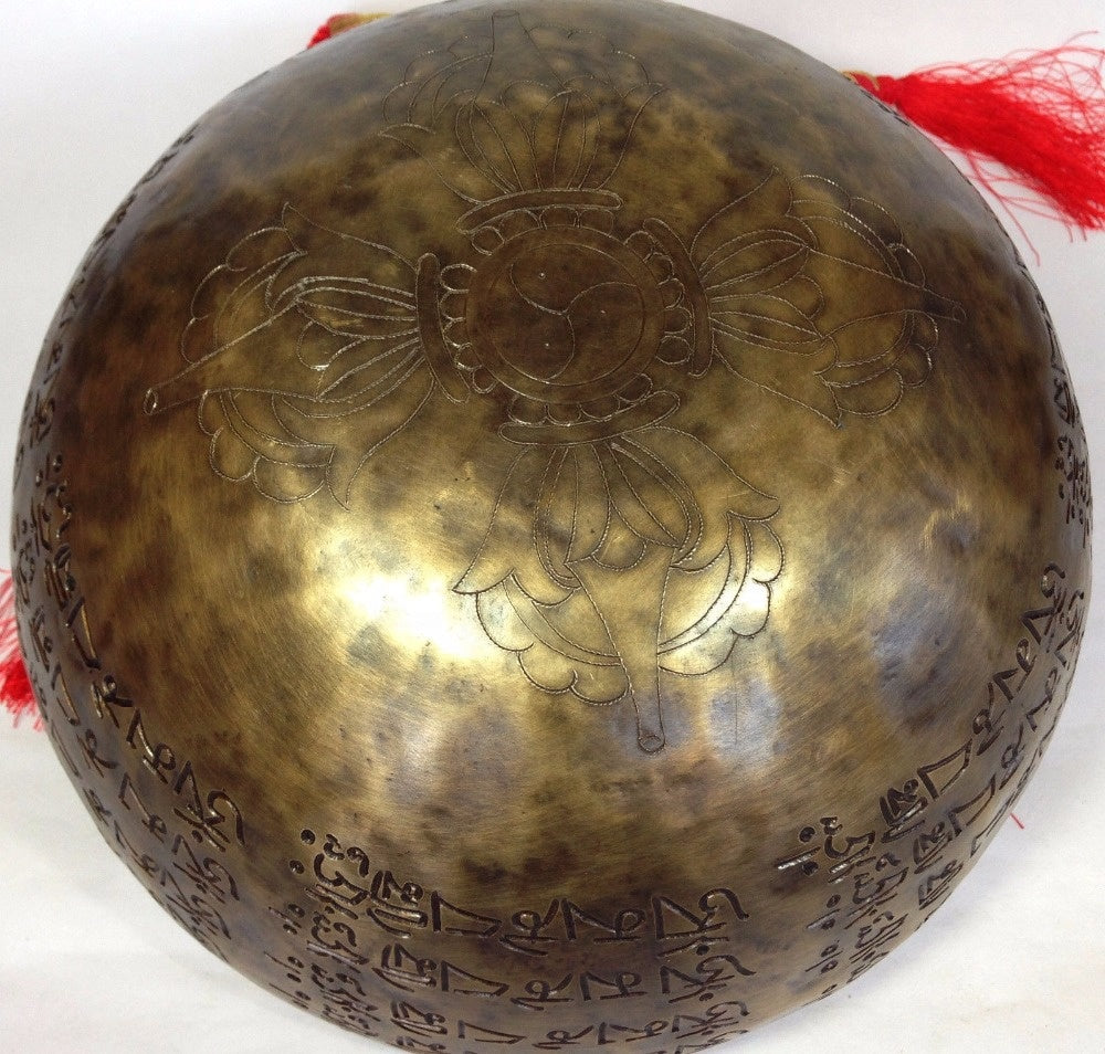 Buddha and Dorje Himalayan Singing Bowl Set Hand Carving Tibetan Mantra Crafted Large Singing Bowl