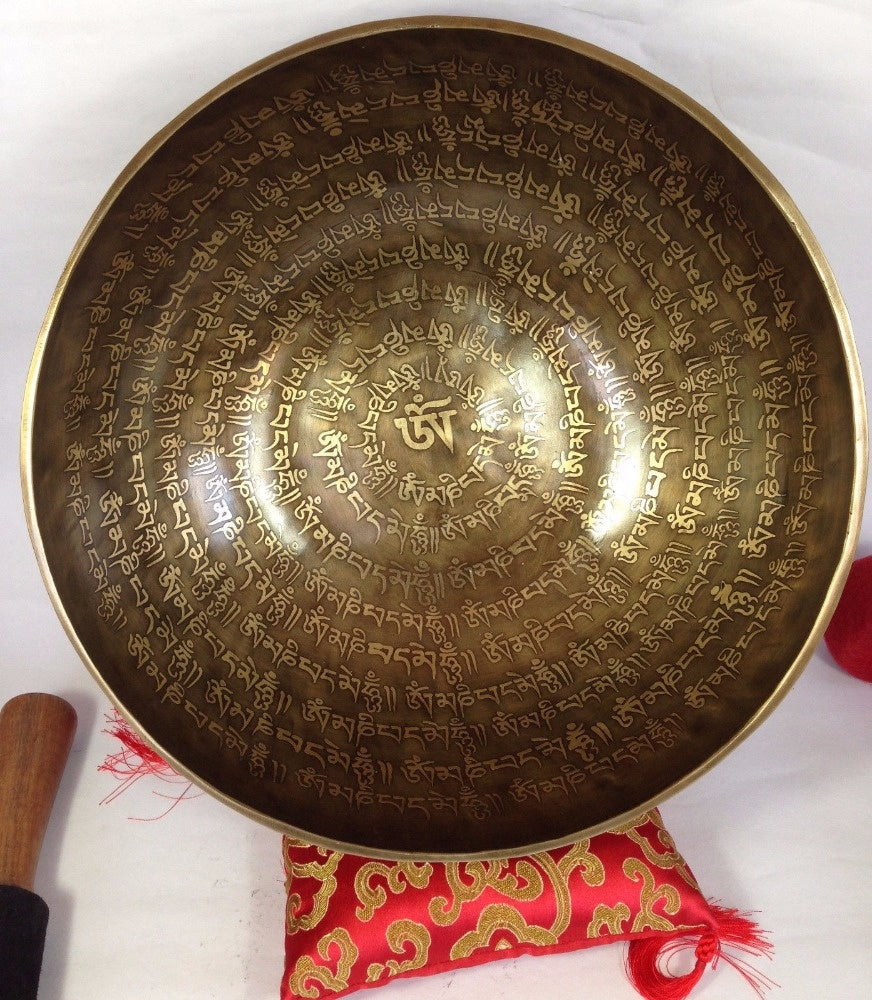 Mantra Crafted Metal Singing Bowl Bronze Om Mani Padme Hum Tibetan Large Singing Bowl for Meditation