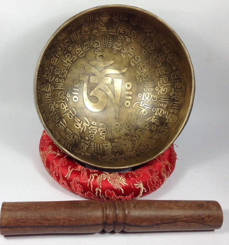 Tibetan Singing Bowl Mantra Carved Set Special 7 Metal Crafted Meditation Bowl with Singing Bowls Accessories