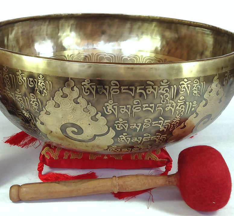 Himalayan Tibetan Singing Bowl Special Mantra Carving Bowls with Cushion & Mallet