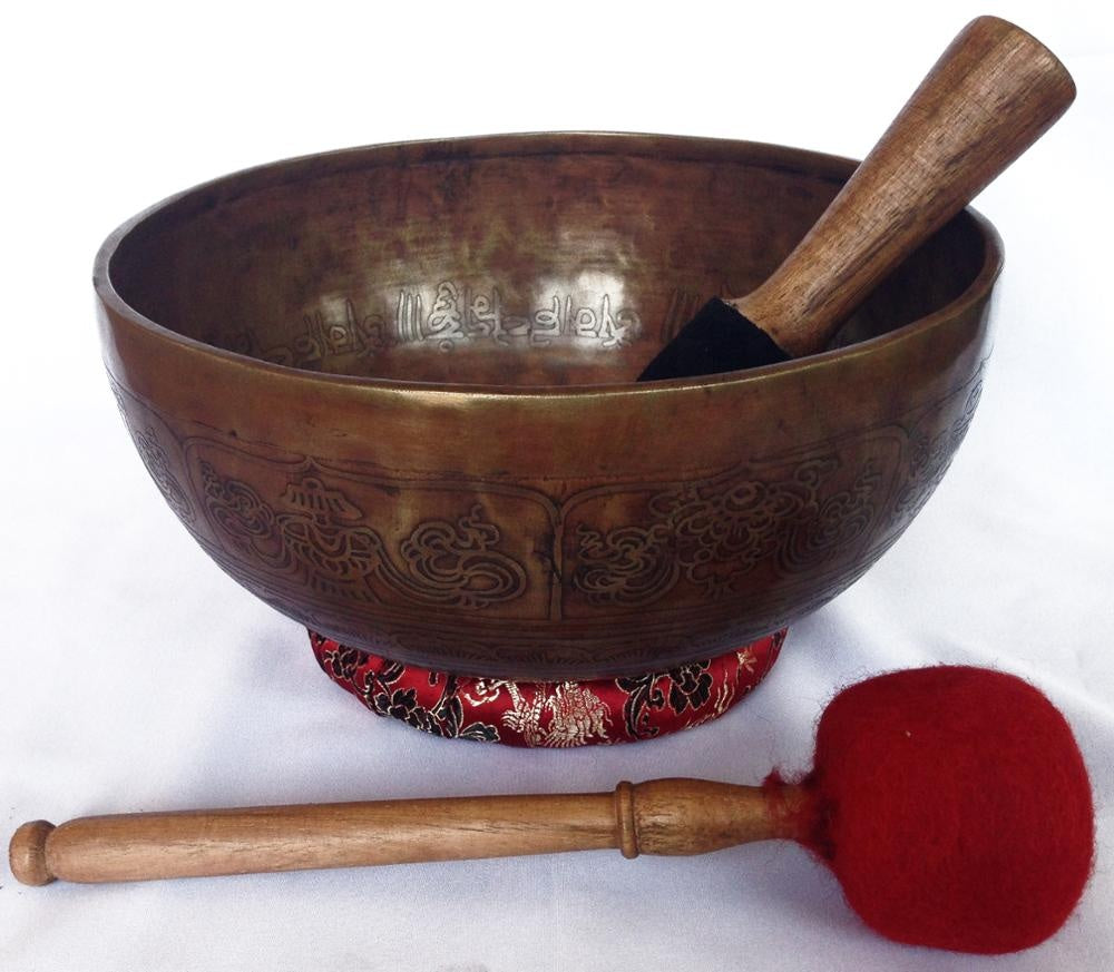 Ashtamangala Symbol Singing Bowls Set Meditating Buddha Carved Tibetan Bowl for Meditation & Healing Handmade in Nepal