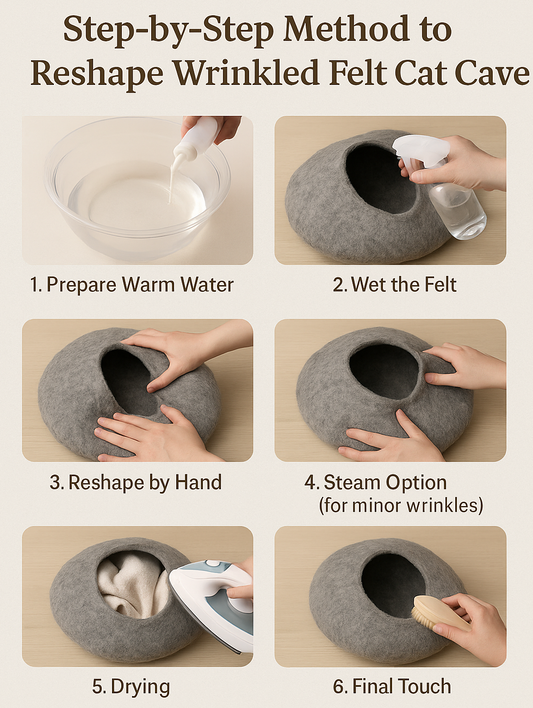 Step-by-Step Method to Reshape Wrinkled Felt Cat Cave