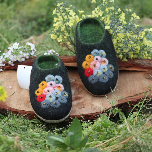 Designed Felt Green Slippers