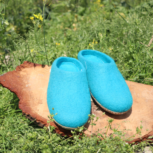 Blue felt slippers