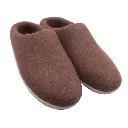 Brown Plain Felt Slippers