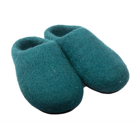 Peacock Green Felt Slippers