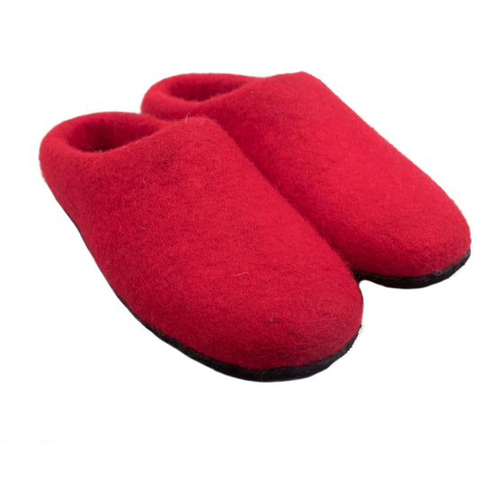 Red Plain Felt Slippers