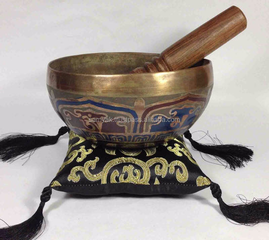 Meditation Monastery Singing Bowl Brass Metal Mantra Carved Tibetan Bowls Colored Handmade from Nepal