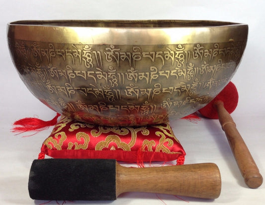 Mantra Crafted Metal Singing Bowl Bronze Om Mani Padme Hum Tibetan Large Singing Bowl for Meditation