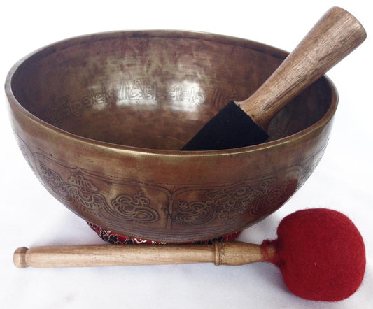 Ashtamangala Symbol Singing Bowls Set Meditating Buddha Carved Tibetan Bowl for Meditation & Healing Handmade in Nepal